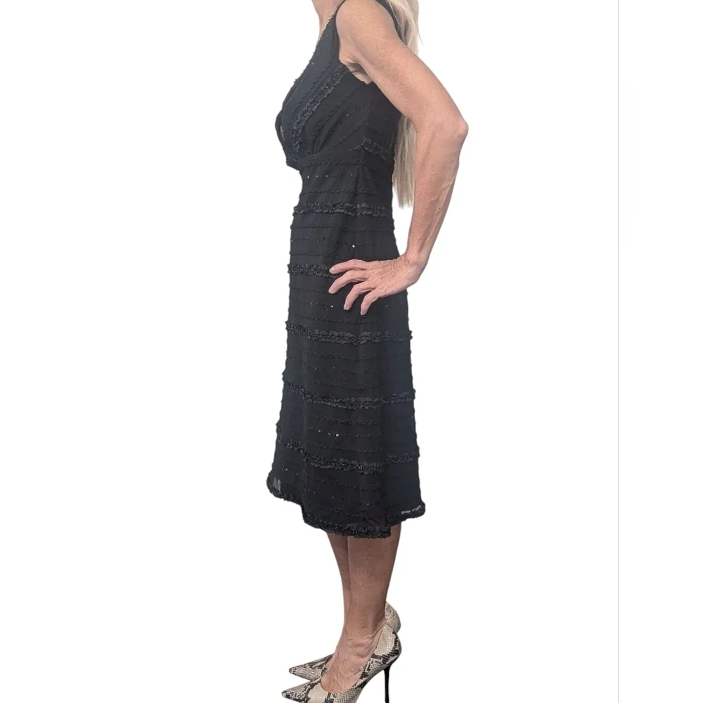 Vintage Tadashi Beaded Cocktail Dress Black Metallic Midi 90s Sz 10 - Picture 3 of 10